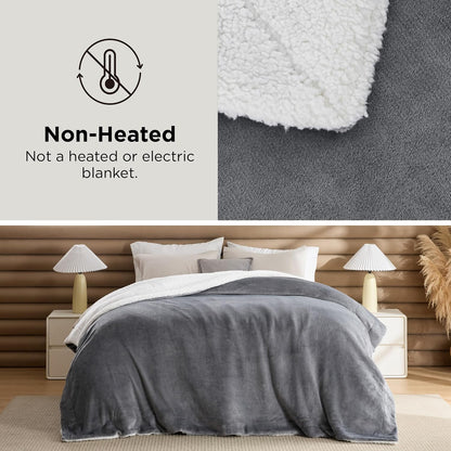 Bedsure GentleSoft Sherpa Fleece Queen Blankets for Bed, Non-Heated, Thick and Warm Throw for Women and Men, Soft Fuzzy Plush Comfort Queen Blanket for Winter, Grey, 90x90 Inches