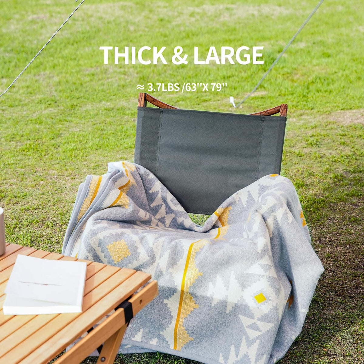 ACUSHLA Merino Wool Camping Blanket Warm Outdoor Travel Throw,Morocco Grey