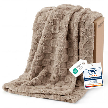 Bedsure Checkered Fleece Throw Blanket,Cute Home Decor,Sage Green,50"×60"