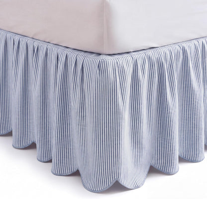 Striped Bed Skirt, Queen Size 16" Drop, Scallop Dust Ruffle, Blue