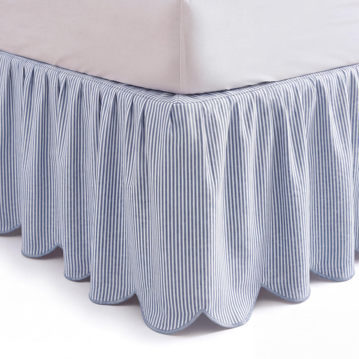 Striped Bed Skirt, Queen Size 16" Drop, Scallop Dust Ruffle, Blue