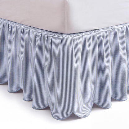 Striped Bed Skirt, Queen Size 16" Drop, Scallop Dust Ruffle, Blue