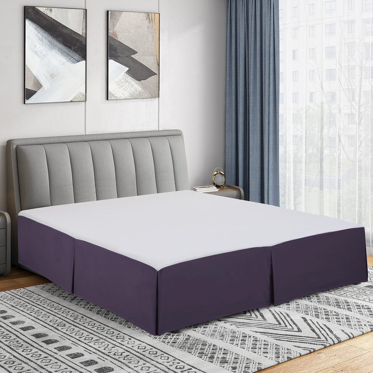 Cathay Home Queen Bed Skirt, 14" Drop Dust Ruffle, Blue Fog
