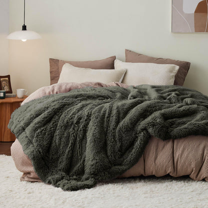 Bedsure Faux Fur Fluffy Fleece Sherpa Blanket Couch Throw Grey 50"x60"
