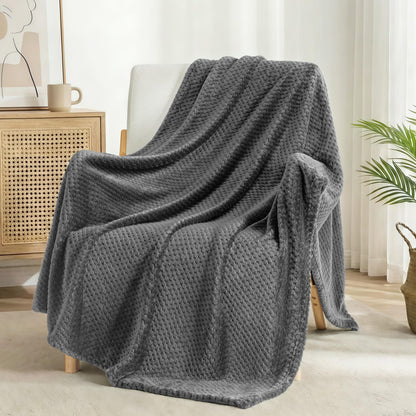 Exclusivo Mezcla Large Waffle Fleece Throw Blanket for Couch, Slate Blue