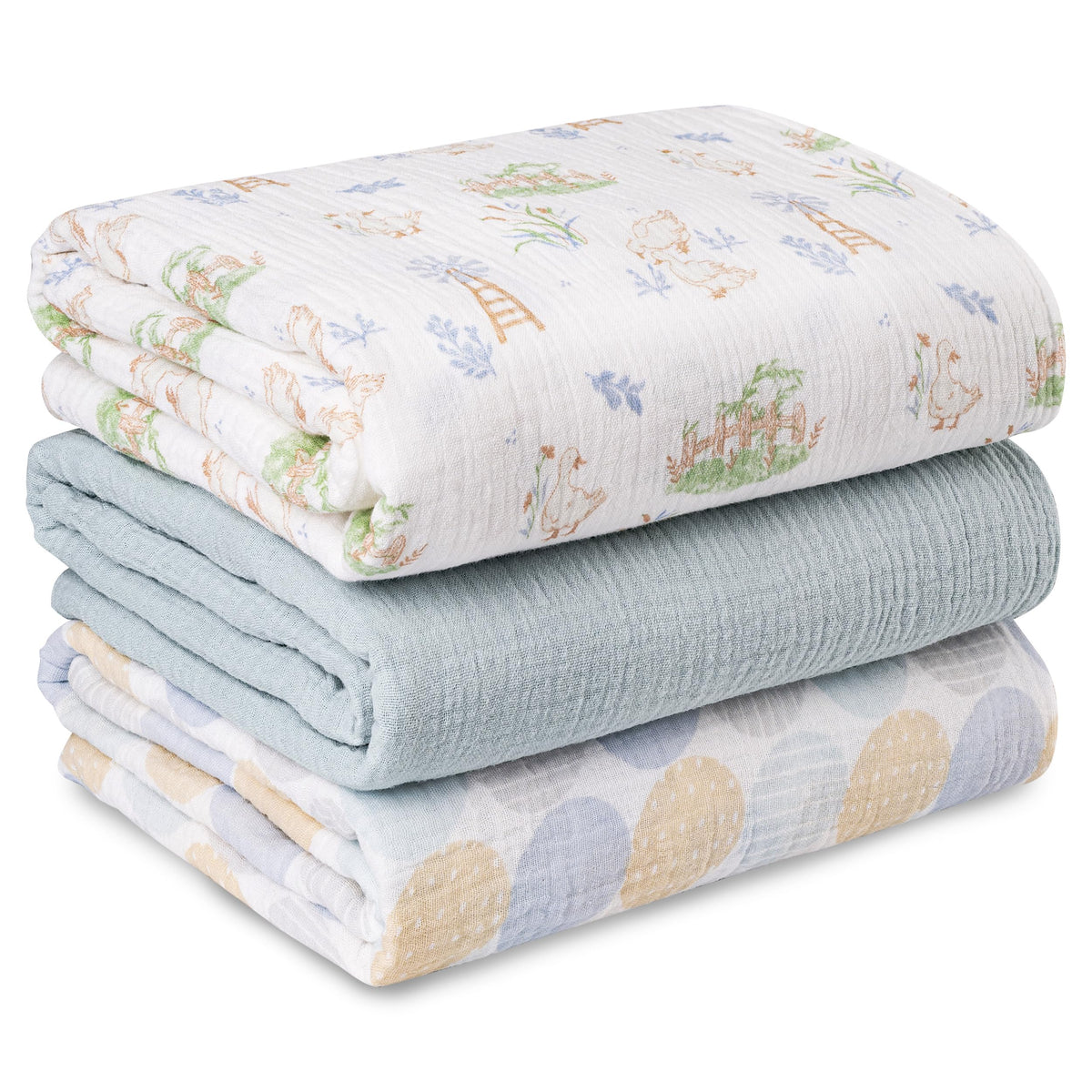 Muslin Swaddle Blankets for Newborn, 3 Pack Breathable Soft Receiving Blanket, Large 38 x 40 inches Swaddle Wrap Burping Clothes, Essentials Infant Shower Items, Toddler Gift (Bright Colors)