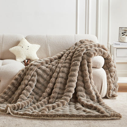 50"x60" Ultra-Soft Fuzzy Faux Fur Throw Blanket, Brown Tie Dye