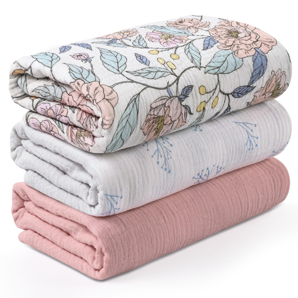 Muslin Swaddle Blankets for Newborn, 3 Pack Breathable Soft Receiving Blanket, Large 38 x 40 inches Swaddle Wrap Burping Clothes, Essentials Infant Shower Items, Toddler Gift (Bright Colors)