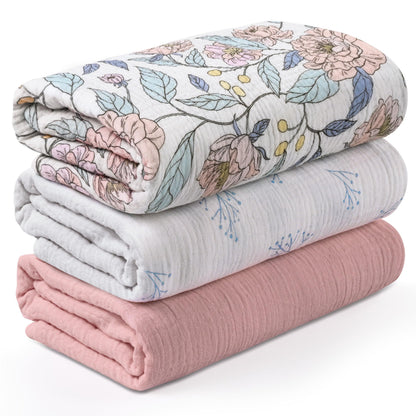 Muslin Swaddle Blankets for Newborn, 3 Pack Breathable Soft Receiving Blanket, Large 38 x 40 inches Swaddle Wrap Burping Clothes, Essentials Infant Shower Items, Toddler Gift (Bright Colors)