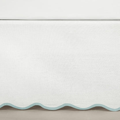 Lush Decor Coastal Chic Scalloped Edge Linen-Textured Bed Skirt Single, Queen Blue & White - White Bed Skirt Queen Size - Coastal Decor - Wrap Around Bed Skirt