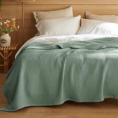Bedsure Lightweight 100% Cotton Waffle Blanket, Queen, Linen