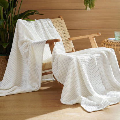 Bedsure Lightweight 100% Cotton Waffle Blanket, Queen, Linen