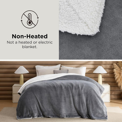 Bedsure GentleSoft Sherpa Fleece Throw Blanket for Couch, Non-Heated, Thick & Warm Cozy Comfort Blanket for Winter Fall, Soft Fuzzy Plush Throw Gifts for Women and Men, Grey, 50x60 Inches