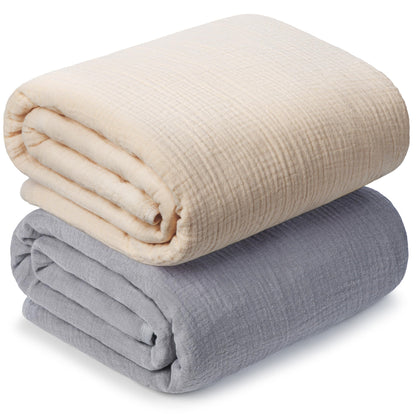 Muslin Swaddle Blankets for Newborn, 2 Pack Breathable Soft Receiving Blanket, Large 41 x 41 inches Swaddle Wrap Burping Clothes, Essentials Infant Shower Items. (Beige & Coffee)