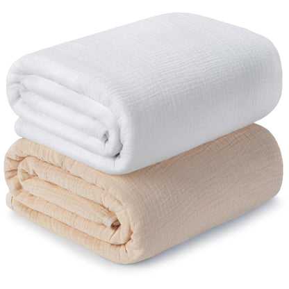 Muslin Swaddle Blankets for Newborn, 2 Pack Breathable Soft Receiving Blanket, Large 41 x 41 inches Swaddle Wrap Burping Clothes, Essentials Infant Shower Items. (Beige & Coffee)