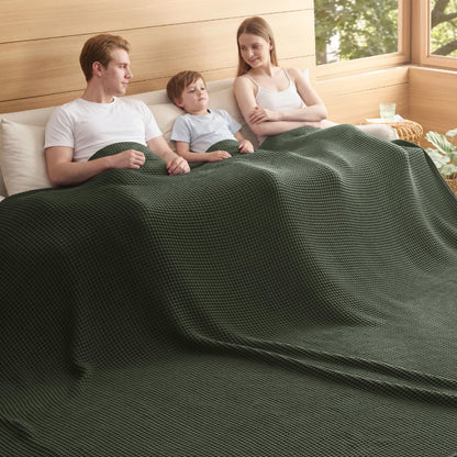 Bedsure Lightweight 100% Cotton Waffle Blanket, Queen, Linen