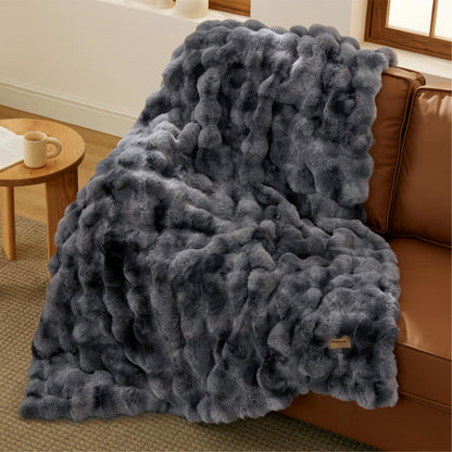 Bedsure Fluffy Bubble Faux Fur Throw XL Blanket, 50"x70", Tie-dye Taupe