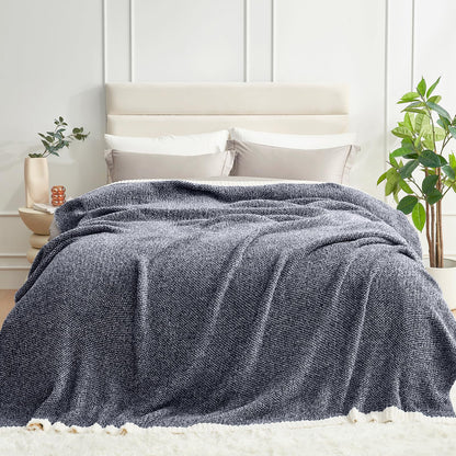 Snuggle Sac Buttery Ivory Throw Blanket for Couch, Reversible Super Soft Knitted Blankets, Warm Cozy Knit Fuzzy Plush Lightweight Throws Dupes for Sofa, Bed, Picnic, Ivory, 50 x 60 inches