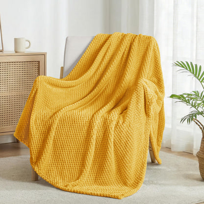 Exclusivo Mezcla Large Waffle Fleece Throw Blanket for Couch, Slate Blue