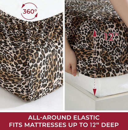Printed Soft Microfiber Full 4-Piece Sheet Set, Zara Leopard