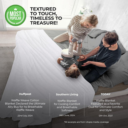 Utopia Bedding 100% Cotton Waffle Blanket Queen Size White, 90x90 Inch
