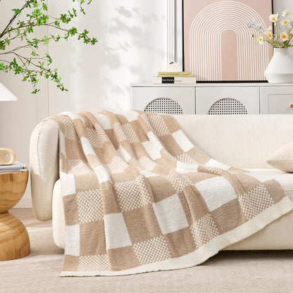 Snuggle Sac Leopard Throw Blanket for Couch Bed Sofa 50x60 inches, Reversible Beige Leopard Blanket Ultra Soft Cozy Blankets for Women Mothers Birthday Gifts