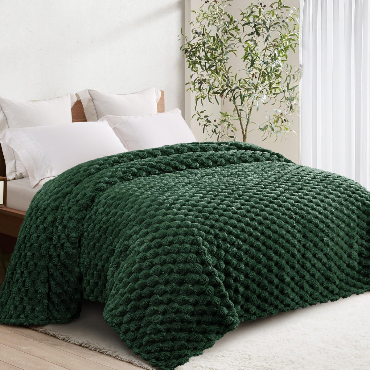 Whale Flotilla Soft 3D Jacquard Fleece Throw Blanket for Couch & Bed, Ivory