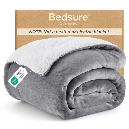 Bedsure GentleSoft Sherpa Fleece Throw Blanket for Couch, Non-Heated, Thick & Warm Cozy Comfort Blanket for Winter Fall, Soft Fuzzy Plush Throw Gifts for Women and Men, Grey, 50x60 Inches