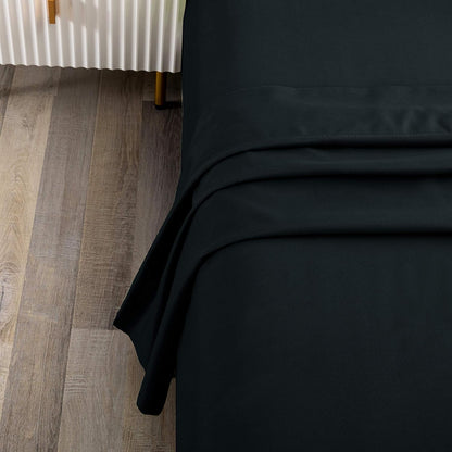 Sfoothome Queen Flat Sheet Black Top Sheet, Premium Hotel 1-Piece, Luxury and Soft 1500 Thread Count Quality Bedding Flat Sheet, Wrinkle-Free, Stain-Resistant