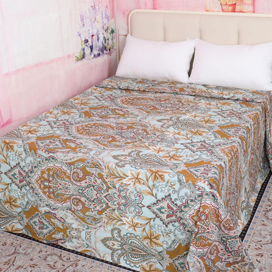 Soft Cotton Bedding Sheets for Home Brown Pattern Printed Queen Flat Sheets Only Luxury Breathable Top Sheet Machine Wash