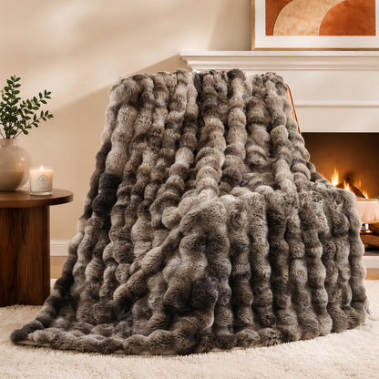 Smoofy Faux Rabbit Fur Throw for Couch - Rainbow Bubble Blanket 50"x60"