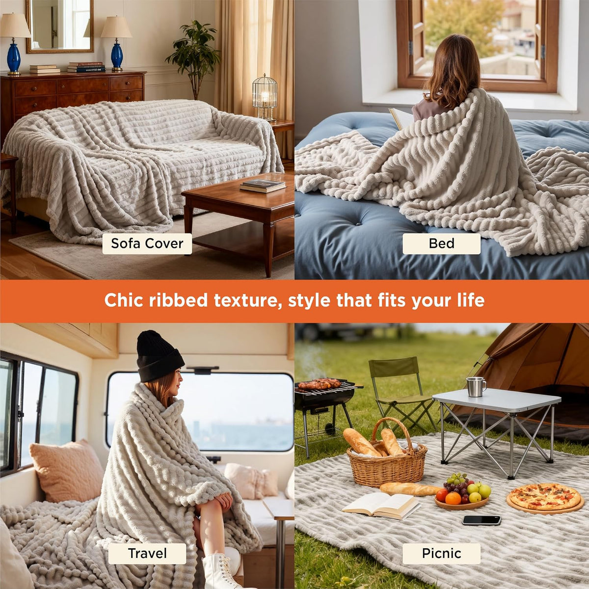 Bedsure Soft Queen Size Blanket for Bed Beige 90"x90"