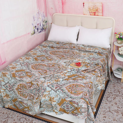 Soft Cotton Bedding Sheets for Home Brown Pattern Printed Queen Flat Sheets Only Luxury Breathable Top Sheet Machine Wash