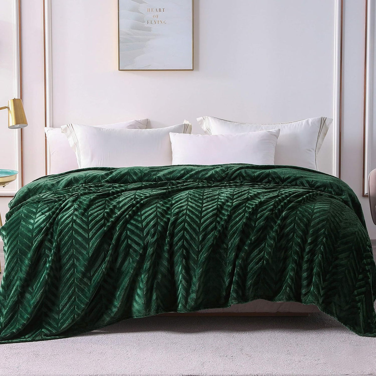 Whale Flotilla Flannel Fleece Fall Bed Blanket Queen Size, Emerald Green