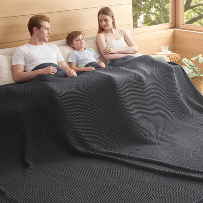 Bedsure Lightweight 100% Cotton Waffle Blanket, Queen, Linen