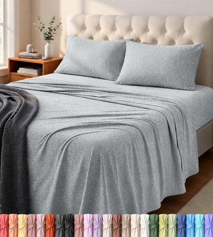 Jersey Knit Sheets 4 Piece, Cotton T-Shirt Feel, Queen, Dark Grye Grey