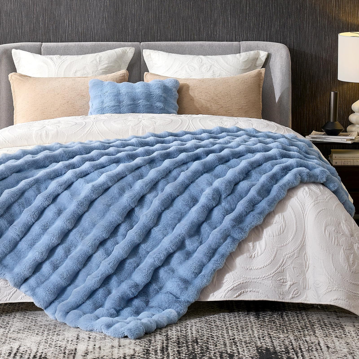 Cozy Bliss Faux Fur Throw Blanket for Couch, Fuzzy Soft Plush Thick Bubble Blanket for Sofa Bedroom Living Room, 50 * 60 Inches Tie-dye Taupe