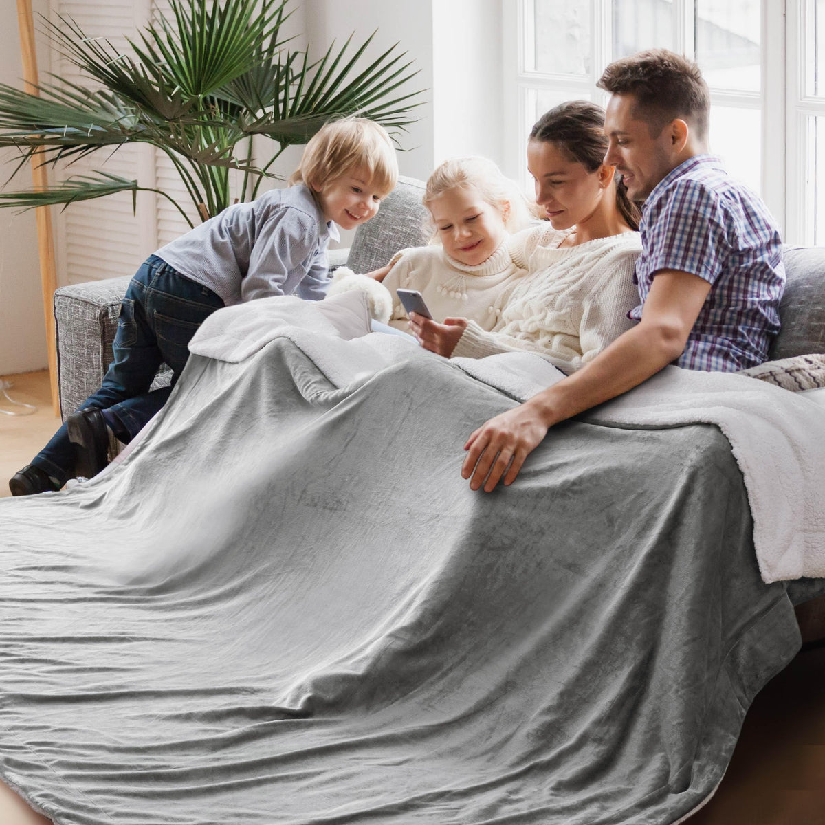 Bedsure GentleSoft Sherpa Fleece Queen Blankets for Bed, Non-Heated, Thick and Warm Throw for Women and Men, Soft Fuzzy Plush Comfort Queen Blanket for Winter, Grey, 90x90 Inches