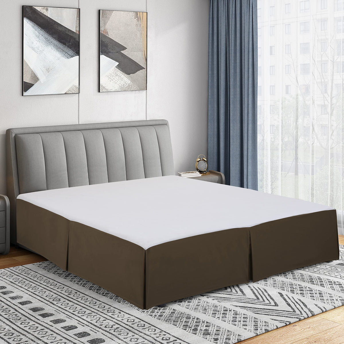 Cathay Home Queen Bed Skirt, 14" Drop Dust Ruffle, Blue Fog