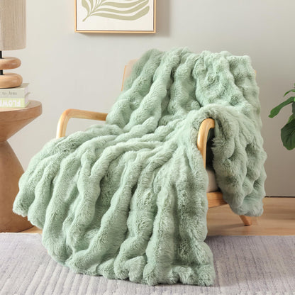 Smoofy Faux Rabbit Fur Throw for Couch - Rainbow Bubble Blanket 50"x60"