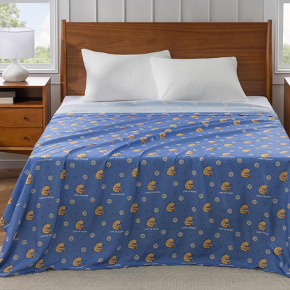 Berkshire LIG® King Flat Sheet (Only), Brushed Microfiber Sheet with Cute Cartoon Characters, Soft, Breathable, Easy-Care Bedding for LIG Fans, Spring Hunny Small Cornflower Blue
