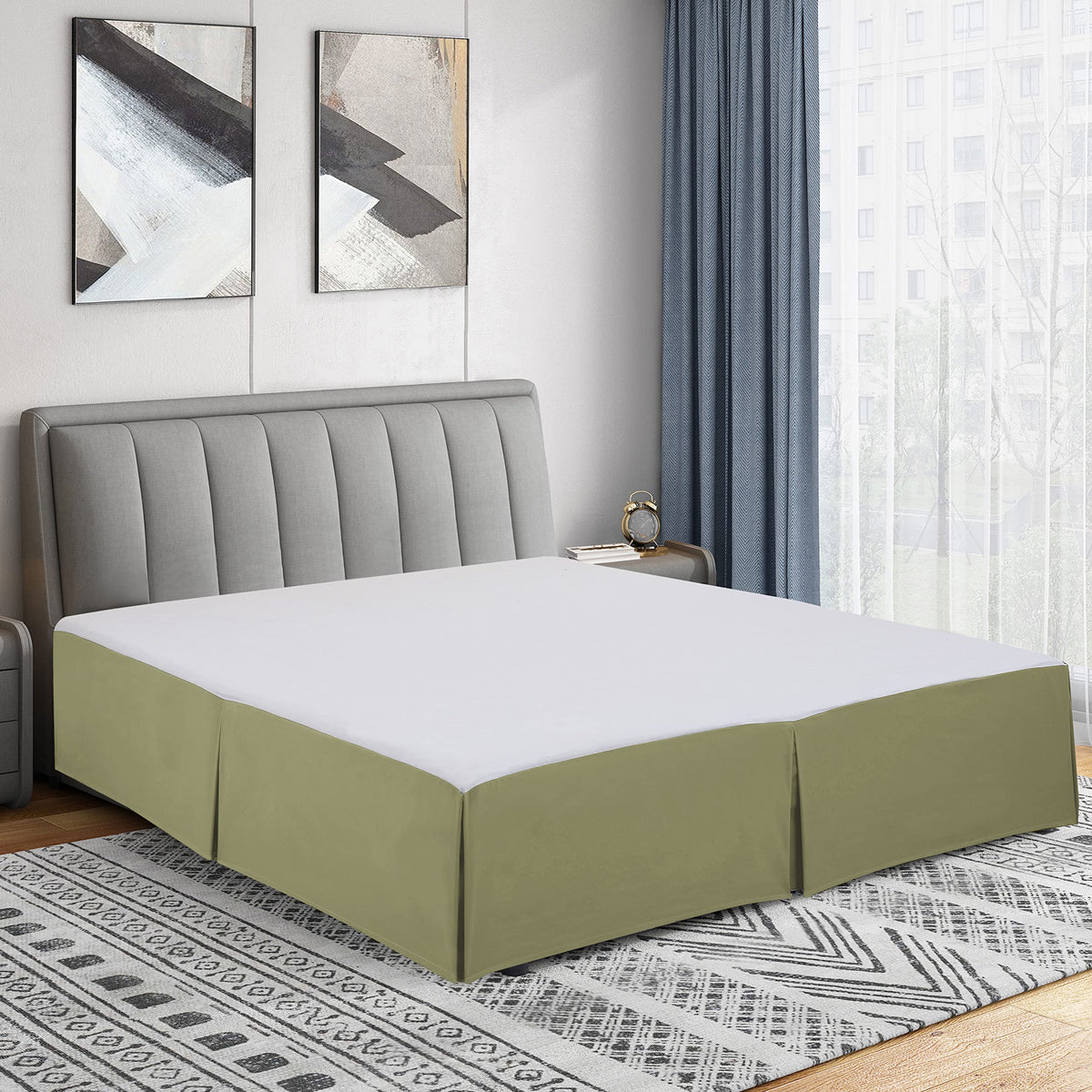 Cathay Home Queen Bed Skirt, 14" Drop Dust Ruffle, Blue Fog