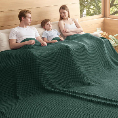 Bedsure Lightweight 100% Cotton Waffle Blanket, Queen, Linen