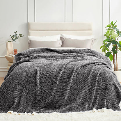 Snuggle Sac Buttery Ivory Throw Blanket for Couch, Reversible Super Soft Knitted Blankets, Warm Cozy Knit Fuzzy Plush Lightweight Throws Dupes for Sofa, Bed, Picnic, Ivory, 50 x 60 inches