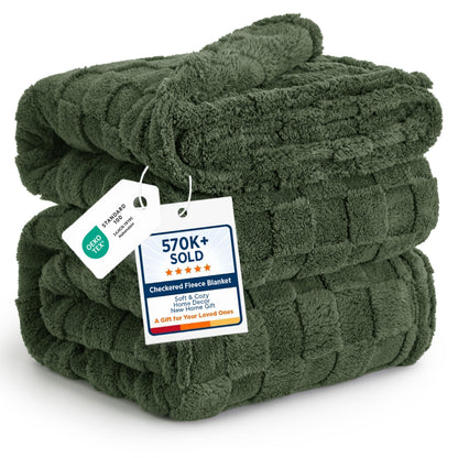 Bedsure Checkered Fleece Throw Blanket,Cute Home Decor,Sage Green,50"×60"
