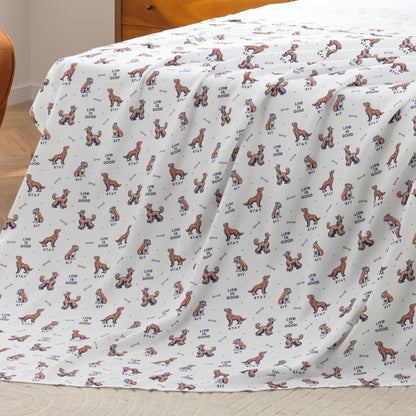 Berkshire LIG® King Flat Sheet (Only), Brushed Microfiber Sheet with Cute Cartoon Characters, Soft, Breathable, Easy-Care Bedding for LIG Fans, Spring Hunny Small Cornflower Blue