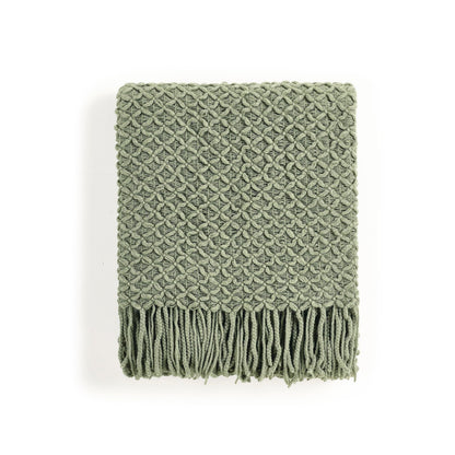 CREVENT Farmhouse Boho Knitted Throw Blanket for Couch Sofa Chair Bed Home Decoration, Soft Warm Cozy Light Weight for Spring Summer Fall (50''X60'' Sage Green)