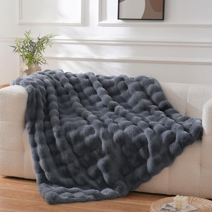 BENVWE Faux Fur Throw Blanket for Couch - Cozy Plush Fluffy Soft Thick Bubble Blanket for Living Room Home Decor - Mothers Day Birthday Gifts for Women, Cream White, 51" x 63"