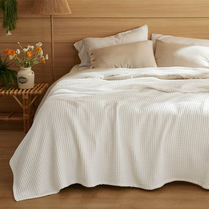 Bedsure Lightweight 100% Cotton Waffle Blanket, Queen, Linen