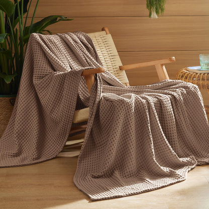 Bedsure Lightweight 100% Cotton Waffle Blanket, Queen, Linen